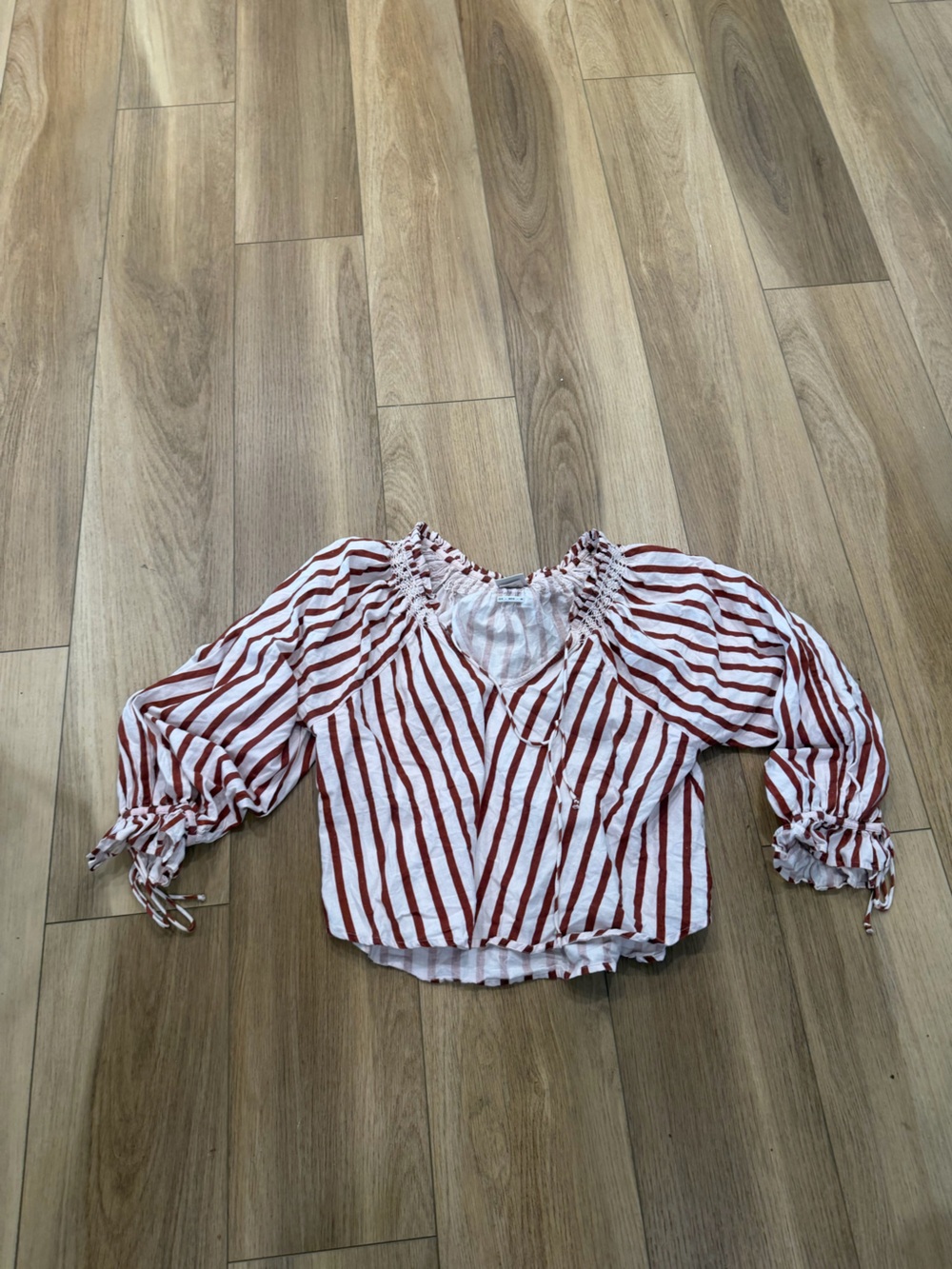 Kings Csilla Red rust and White Striped Peasant Blouse